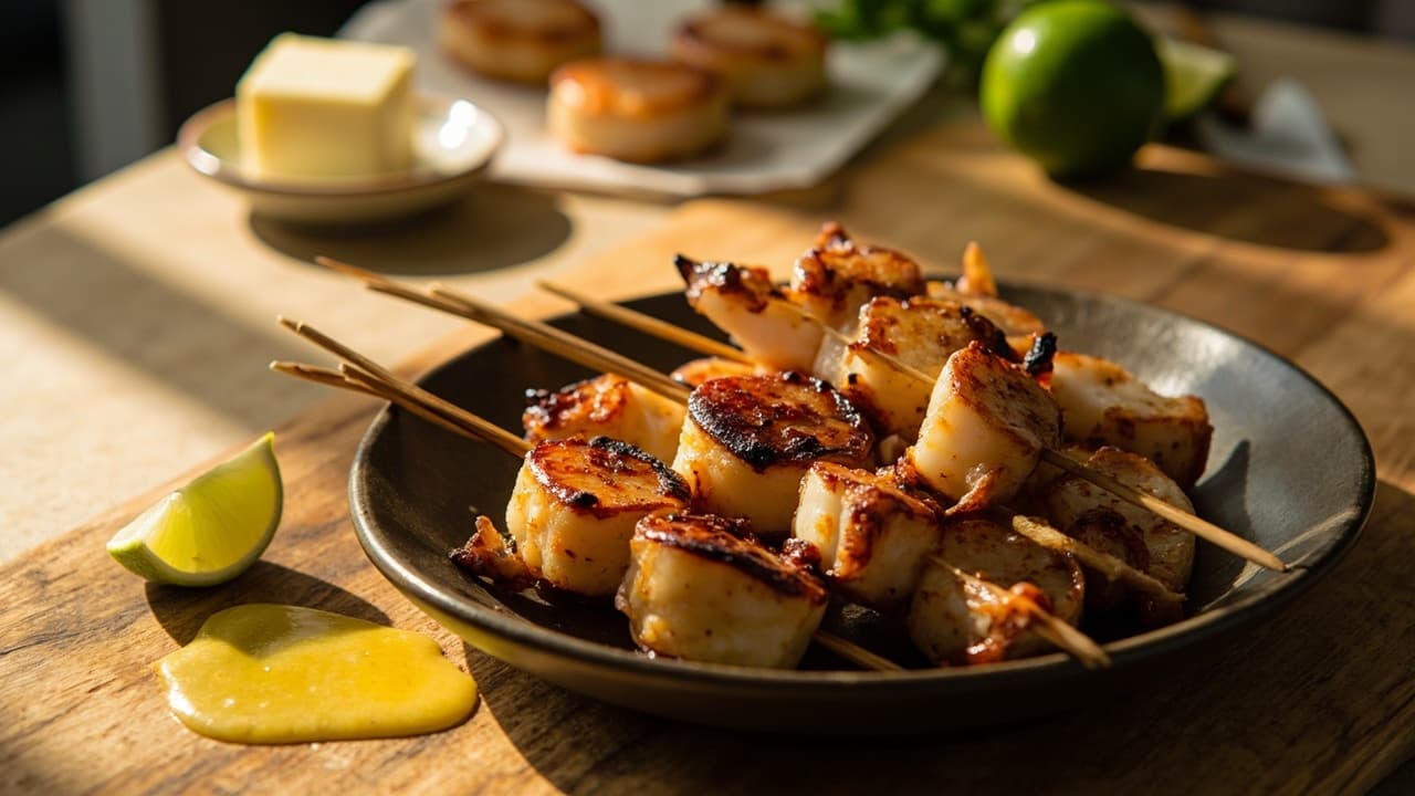 Coconut Lime Scallop Skewers with Butter