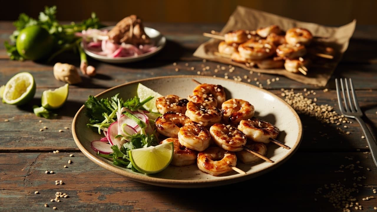 Coconut‑Milk Glazed Shrimp Skewers with Radish