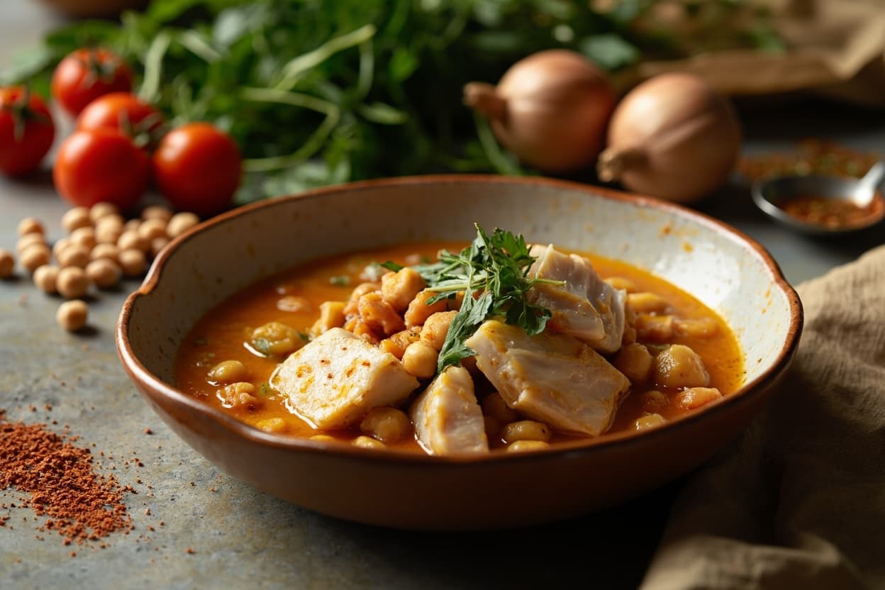 Cod and Chickpea Garlic Stew