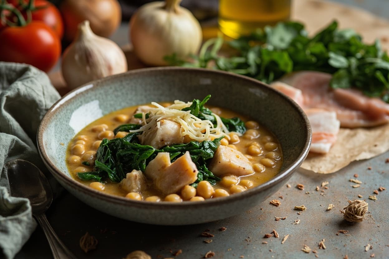 Cod and Chickpea Stew with Spinach
