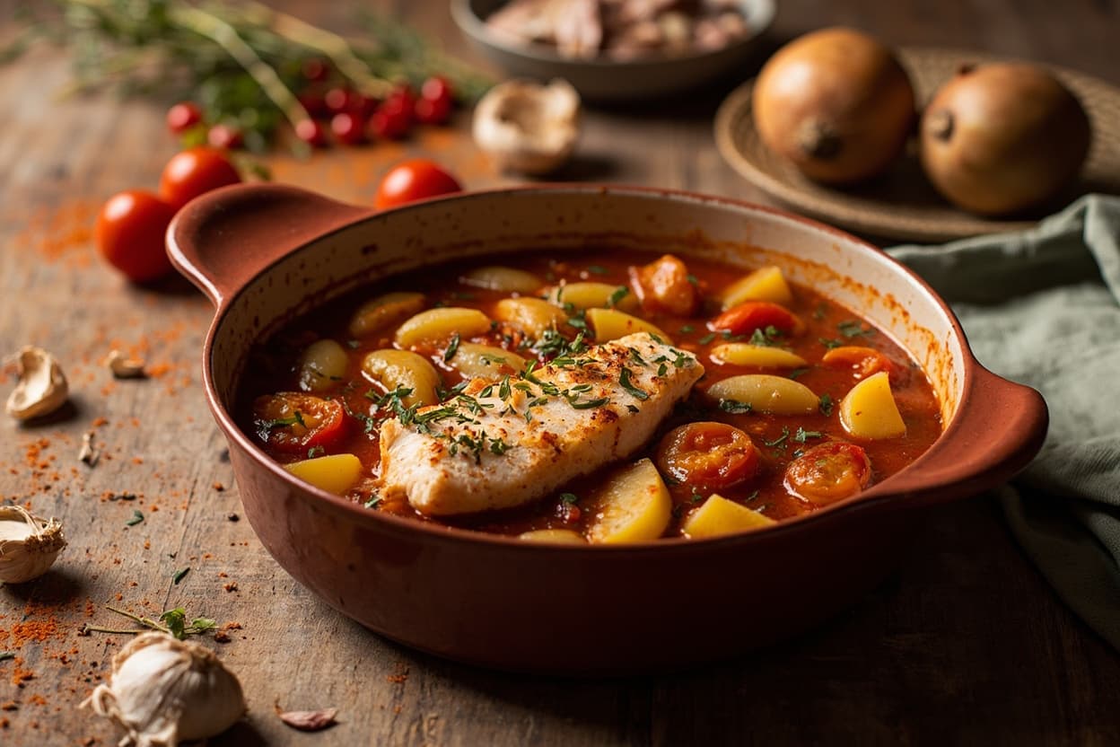 Cod and Potato Cazuela in Paprika Sofrito
