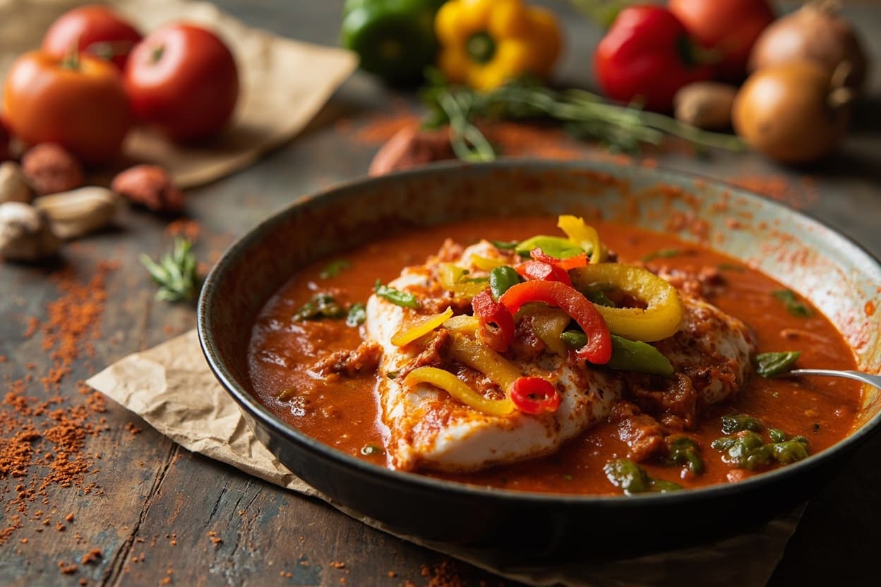 Cod Braised in Fiery Pepper Sauce