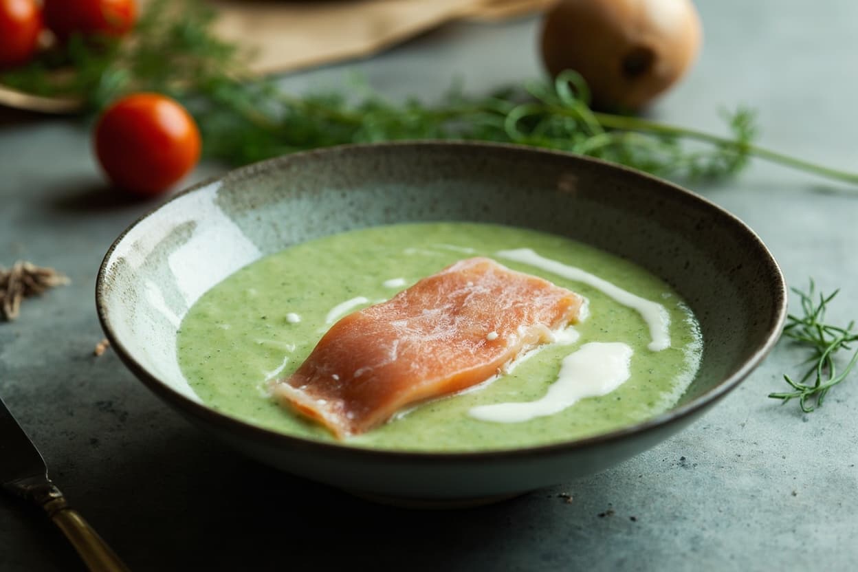 Cold Cucumber-Yogurt Soup with Smoked Trout