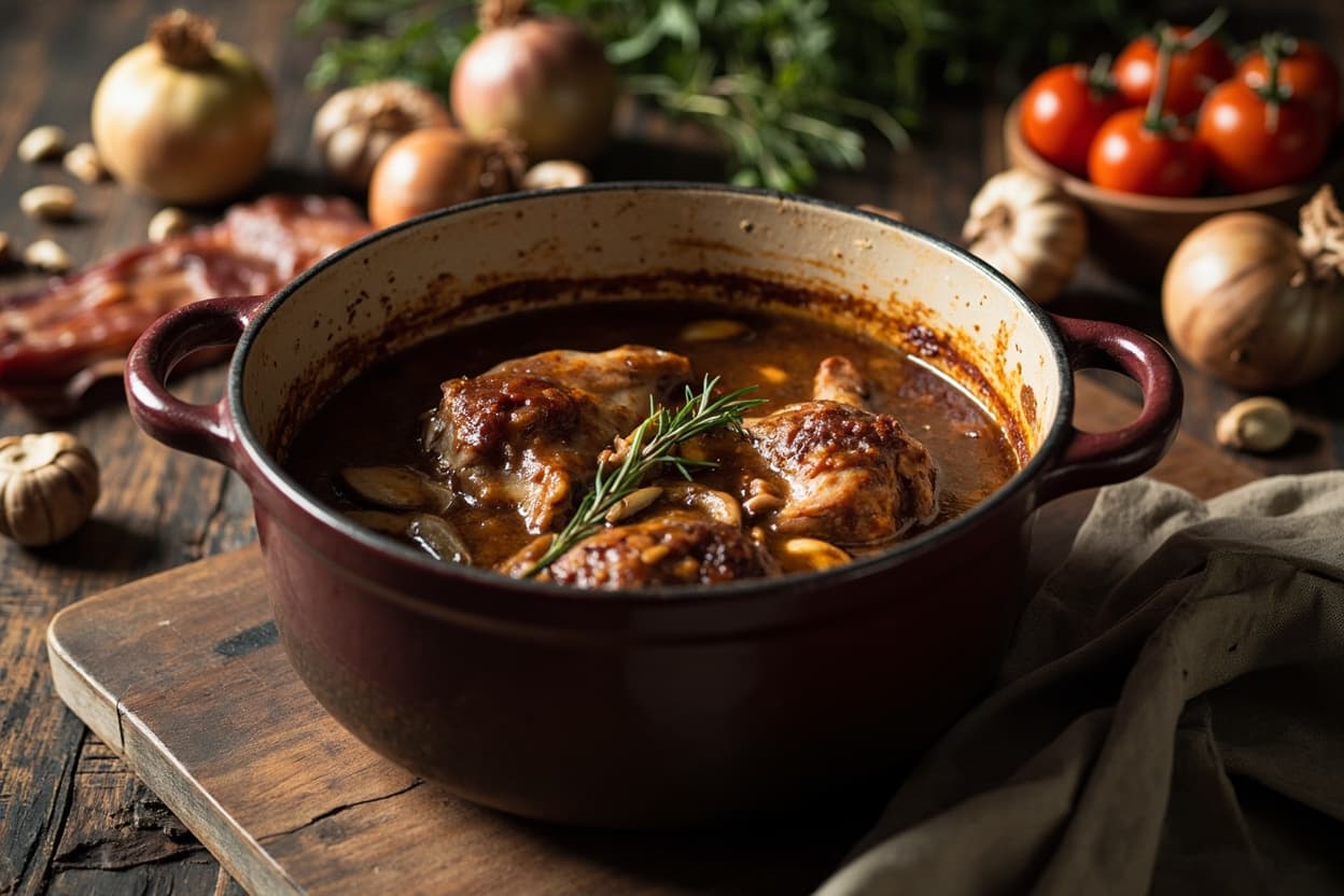Coq au Vin with Mushrooms and Thyme