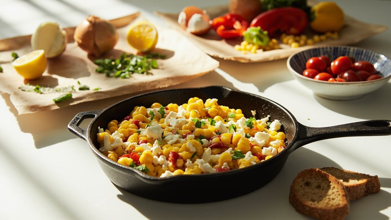 Corn and Egg Skillet with Feta