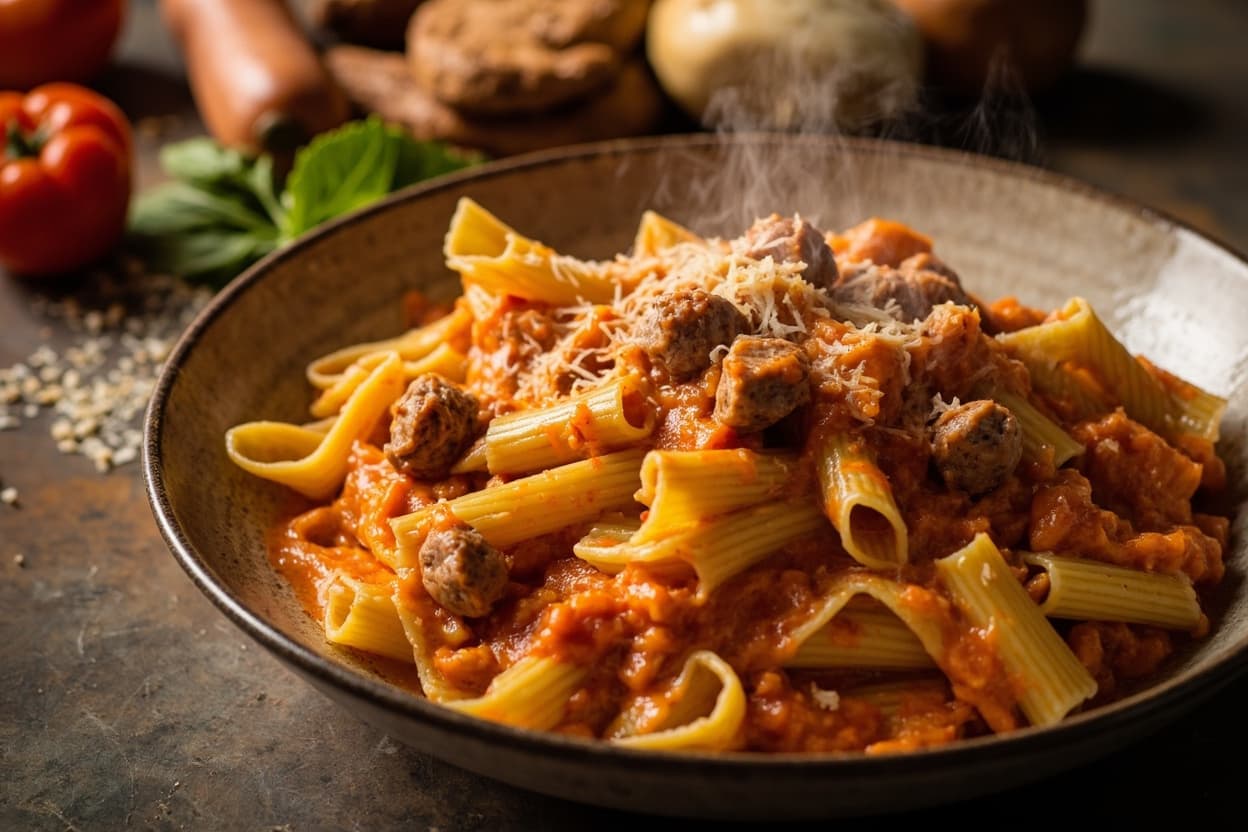 Cream-Boosted Vodka Sausage Rigatoni