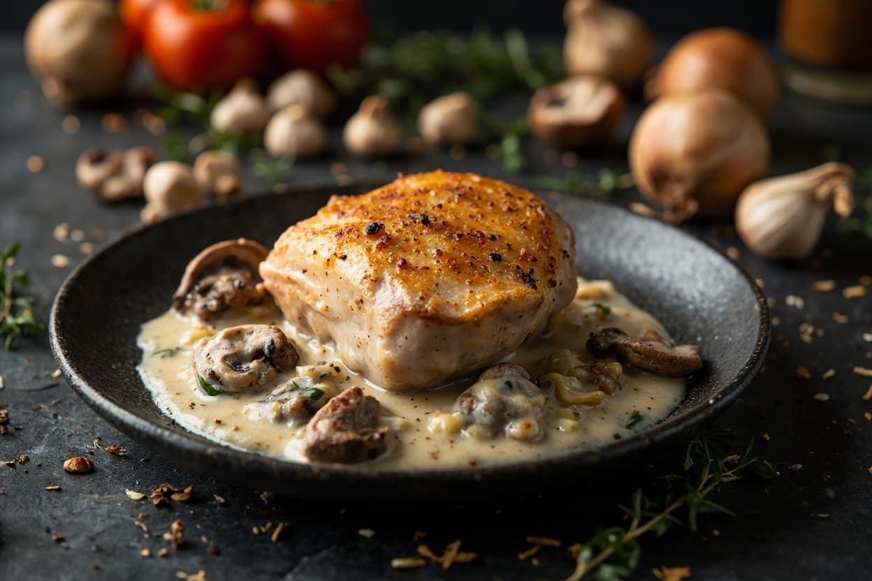 Creamy Mushroom Chicken Thigh Bake