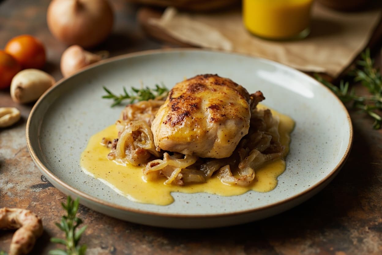 Creamy Mustard Chicken Thighs and Onions