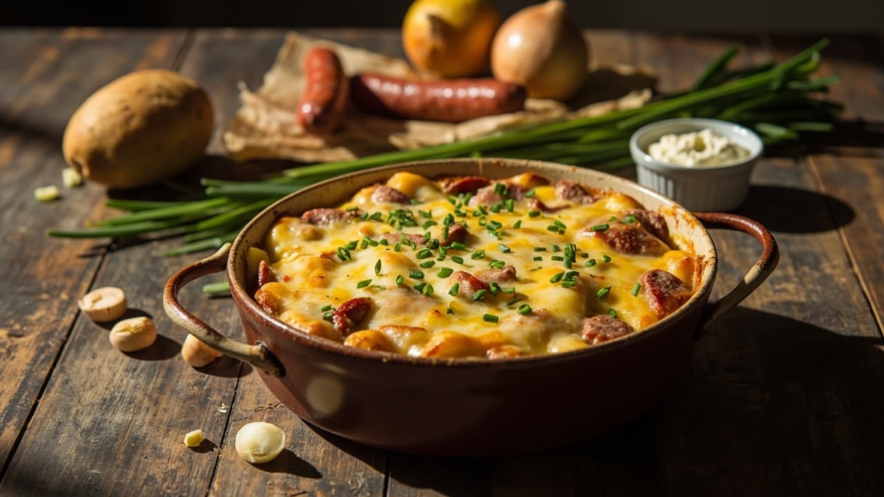 Creamy Potato and Sausage Bake with Butter and Chives