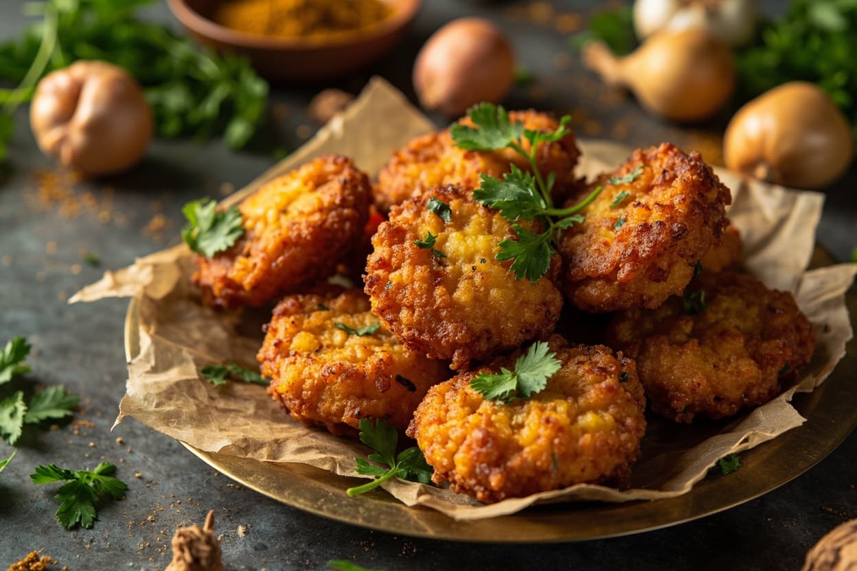 Crispy Besan Potato Pakoras with Cilantro