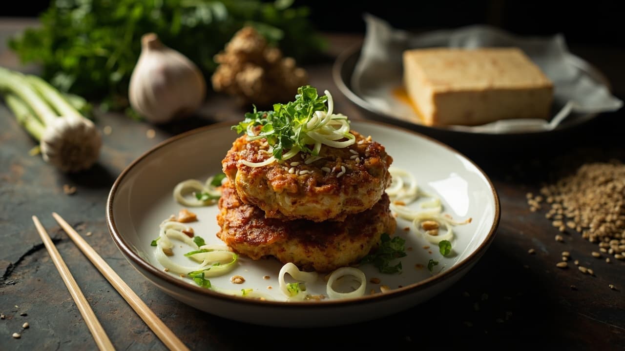 Crispy Buckwheat Tofu Fritters with Fennel and Kale
