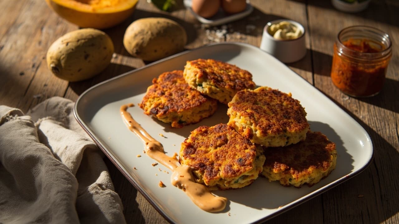 Crispy Butternut Squash and Potato Cakes with Smoky Paprika Mayo