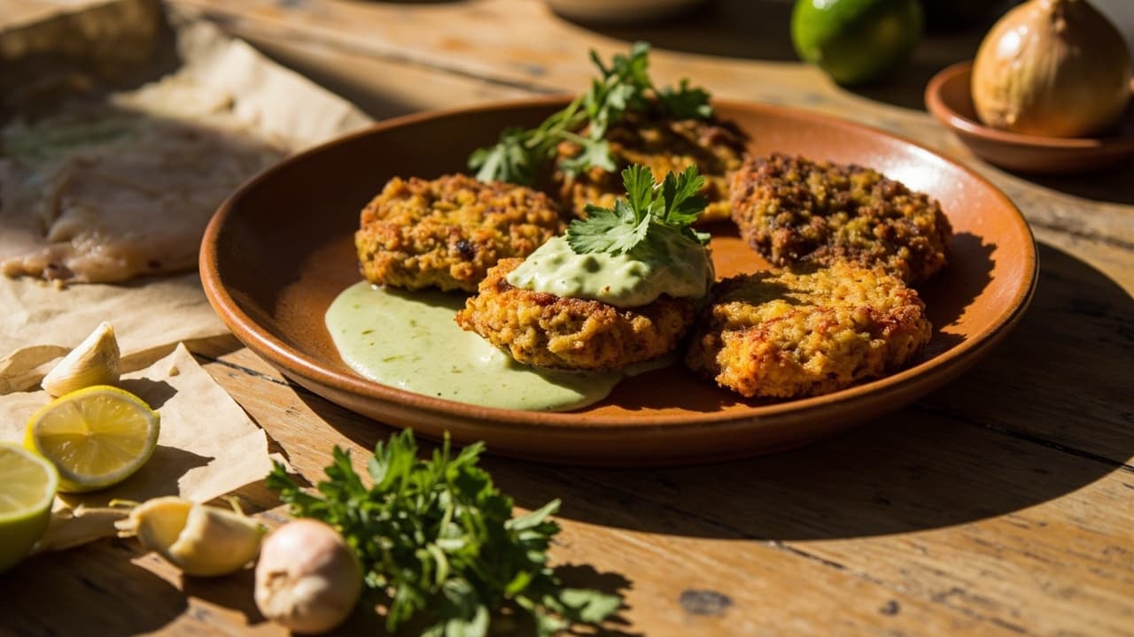 Crispy Cod and Lentil Fritters with Lime-Cilantro Crema