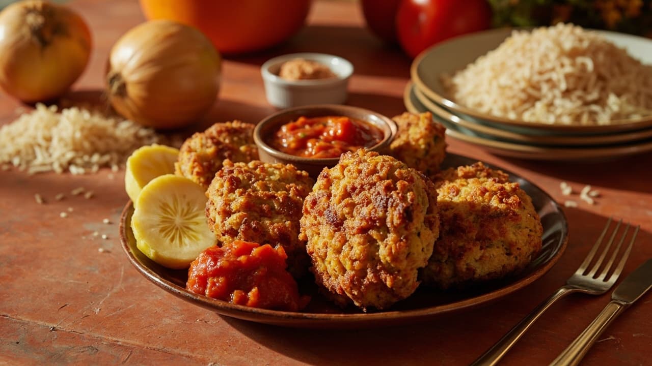 Crispy Jollof Rice Patties with Tomato Chutney