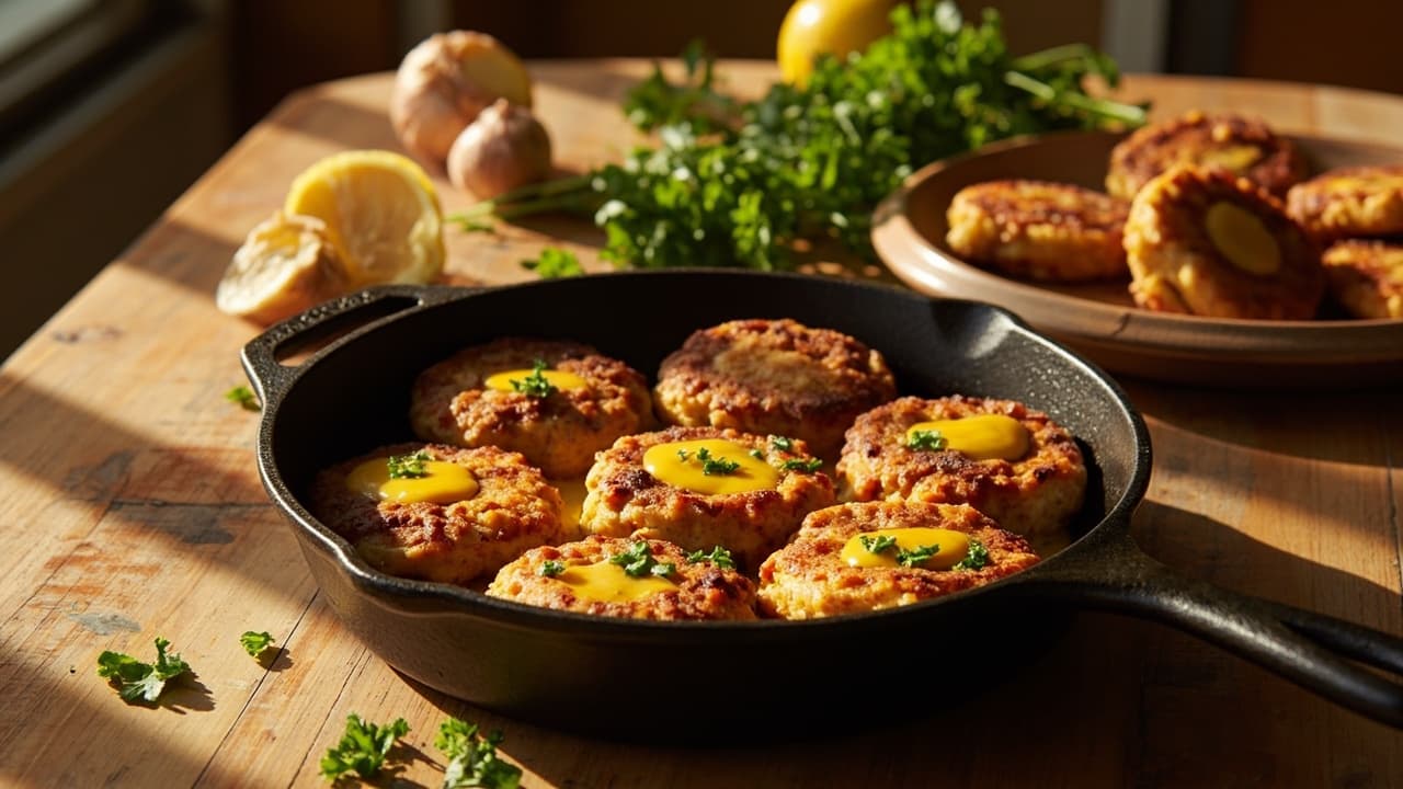 Crispy Pinto Bean Fritters with Mustard Parsley Butter