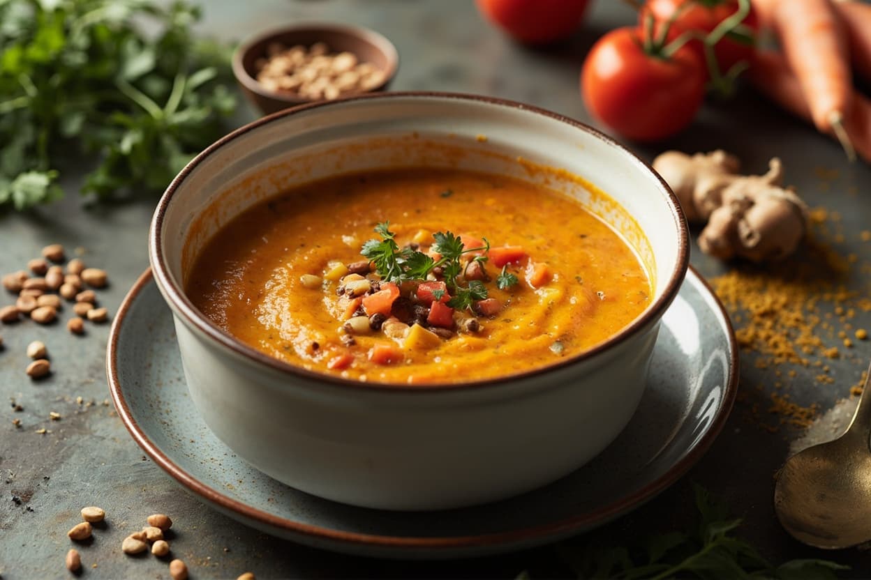 Cumin and Ginger Red Lentil Carrot Soup