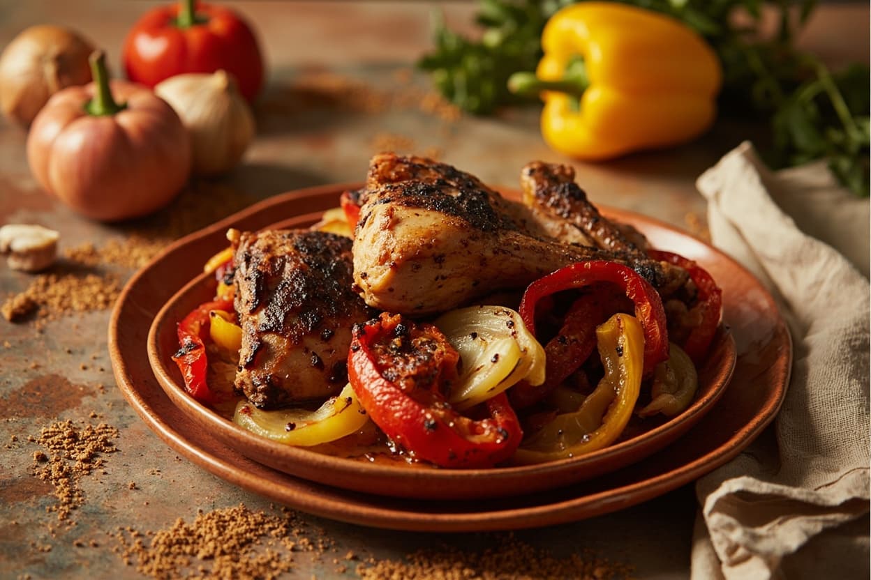 Cumin Roasted Chicken Thighs with Peppers