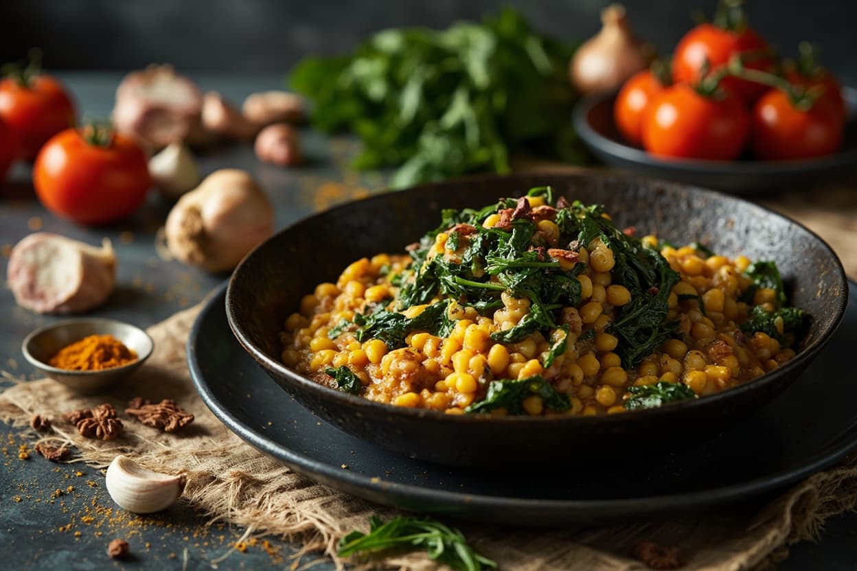 Daal Palak with Garlic Tarka