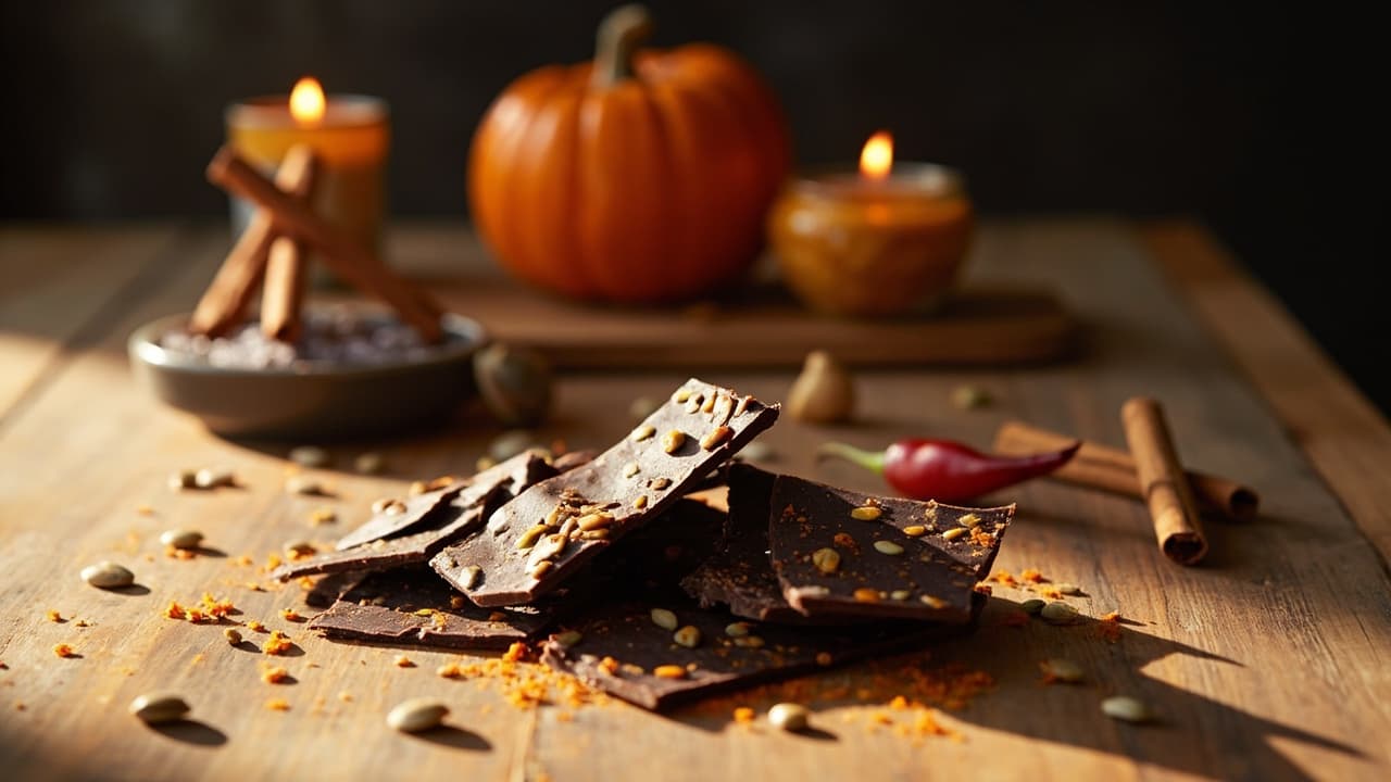 Dark Chocolate Bark with Pumpkin Seed & Cayenne
