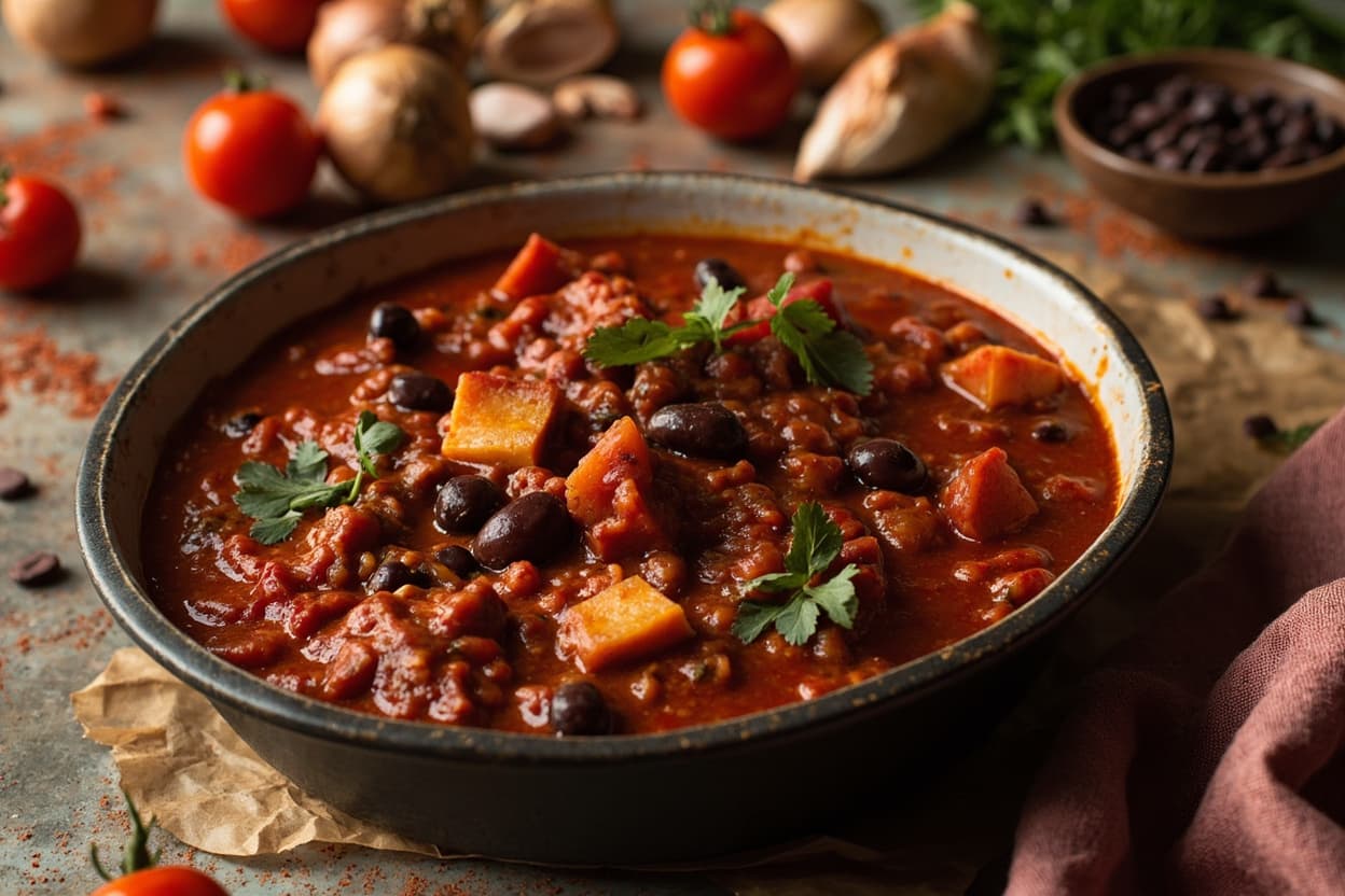 Deep Red Tomato and Black Bean Stew