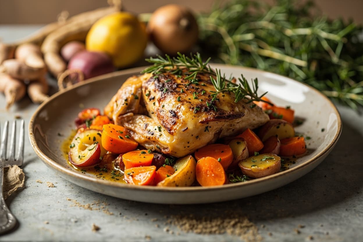 Dijon Chicken Traybake with Roots