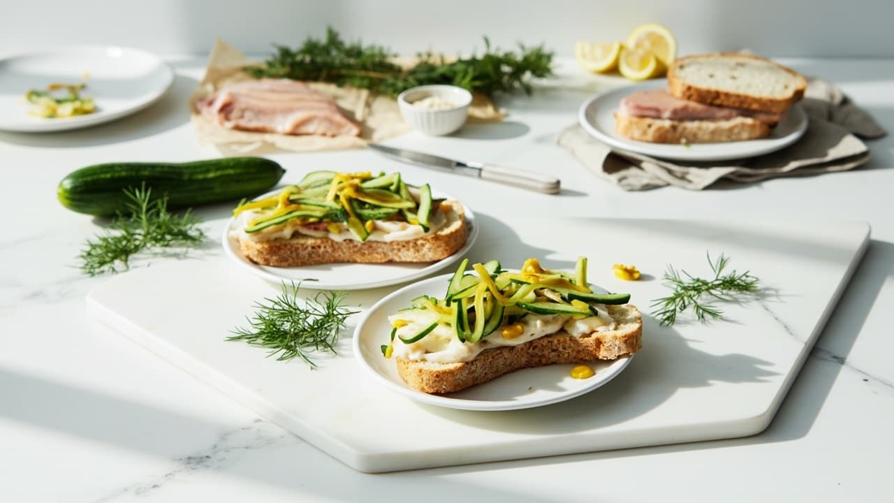 Dill-Pickled Cucumber and Trout Smørrebrød