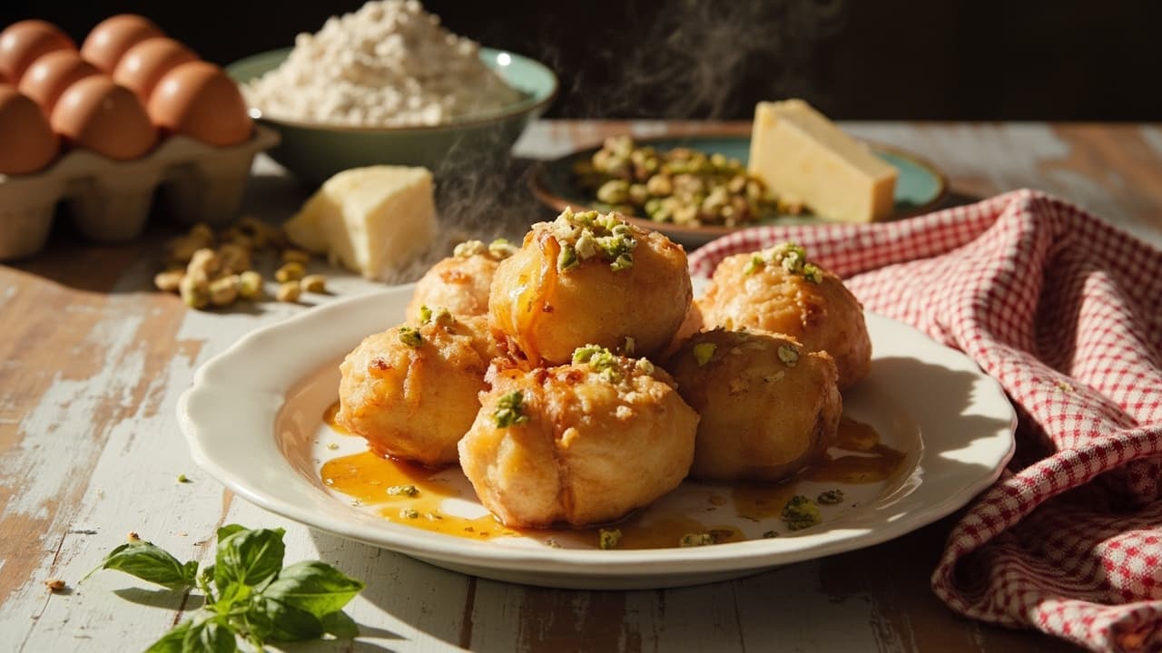 Dom's Ricotta-Filled Zeppole with Honey and Pistachios