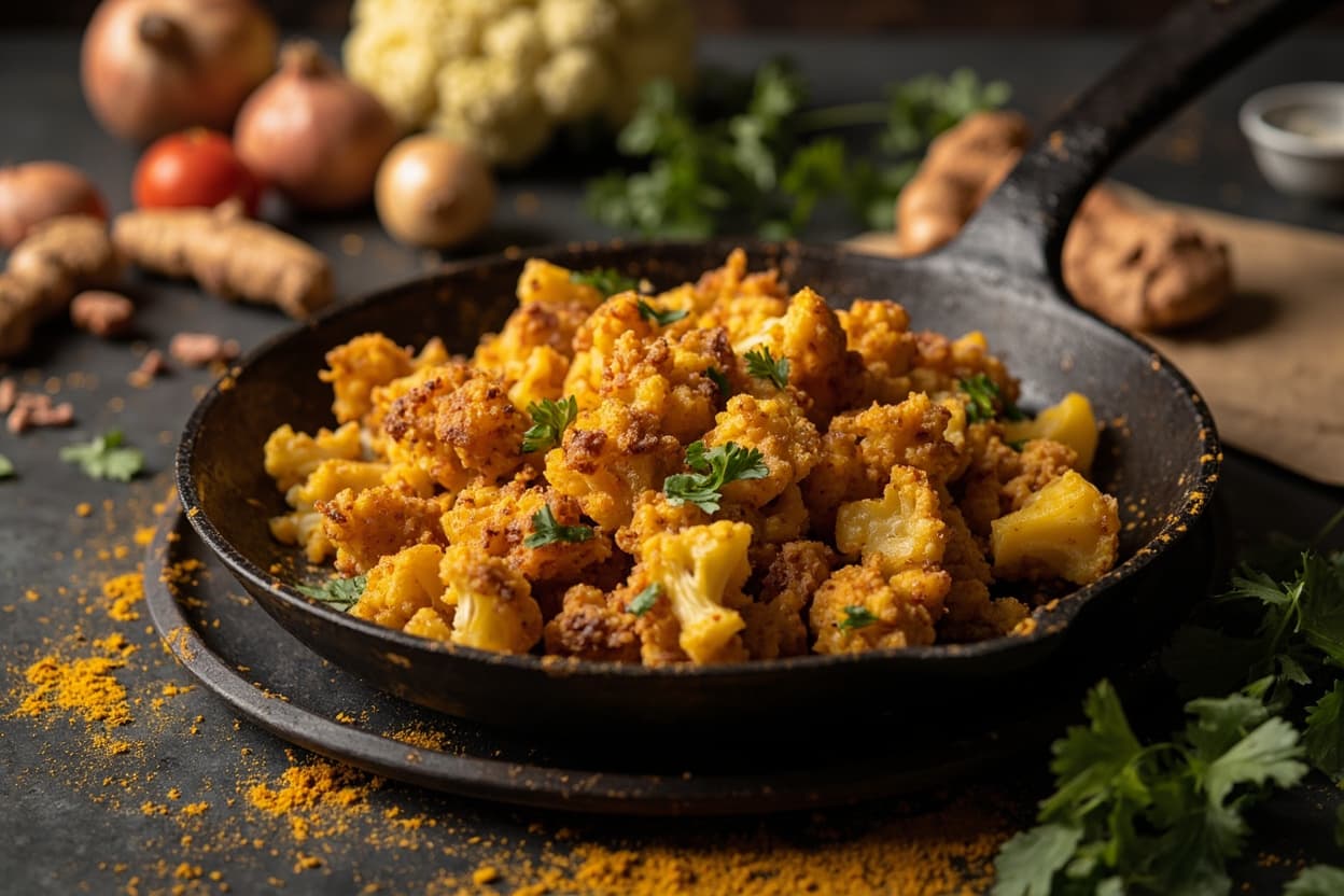 Dry-Fried Aloo Gobi with Turmeric