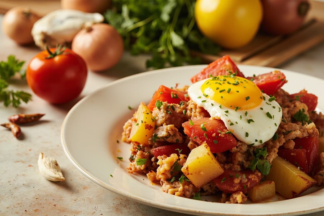 Egg and Tomato Refrito Breakfast Hash