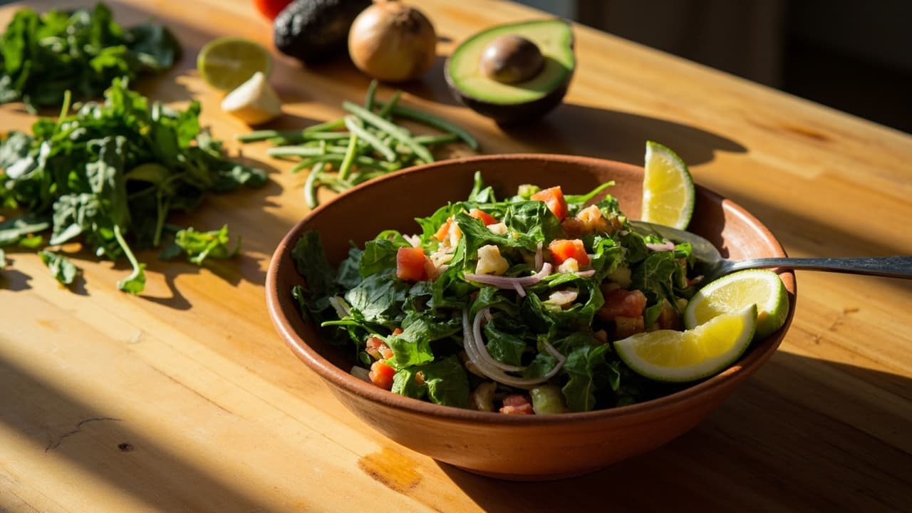 Ensalada de Habas y Espinaca con Aderezo de Cilantro