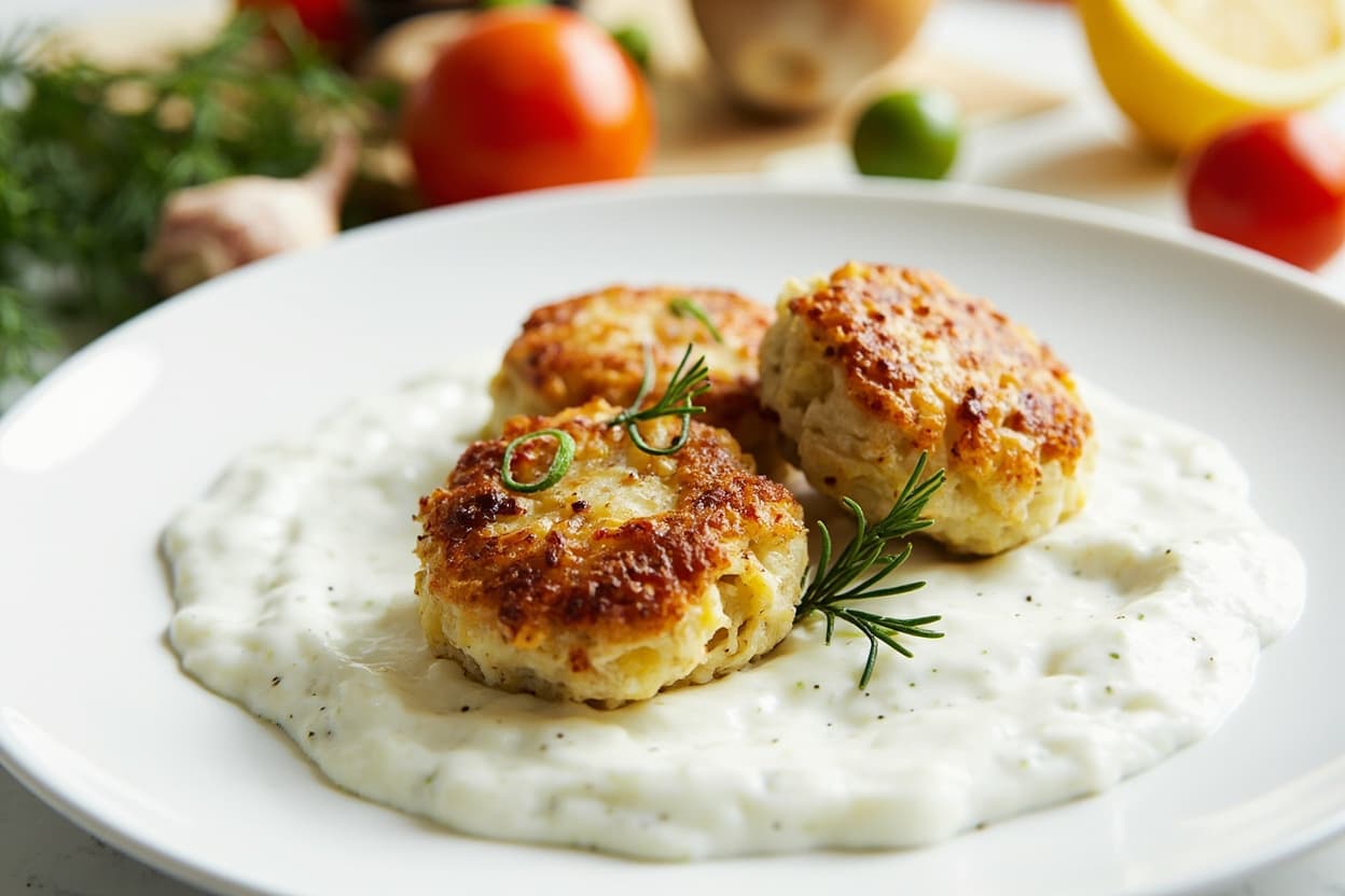 Fiskefrikadeller with Lemon-Dill Yogurt