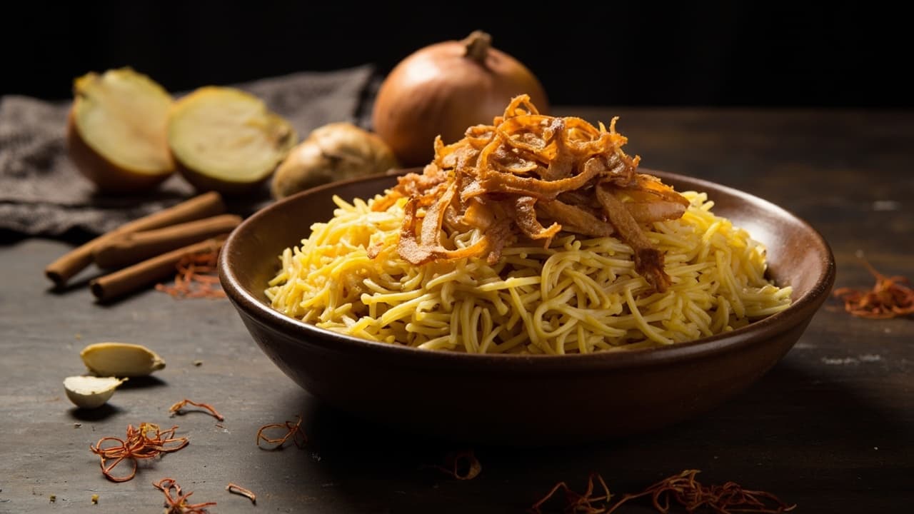 Fragrant Basmati Rice with Saffron, Cinnamon and Fried Onions
