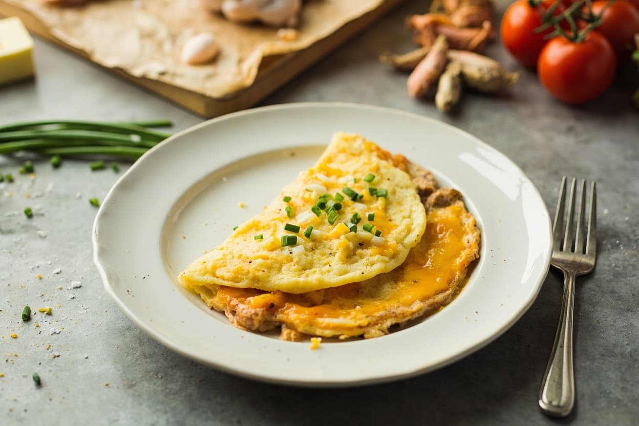 French Omelette with Melted Cheddar and Chives