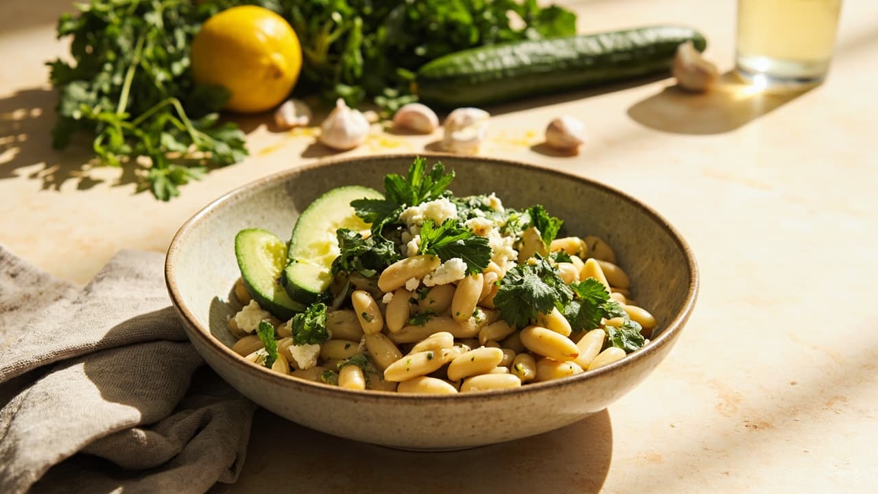 Fresh Herb and Lemon Bean Salad with Crumbled Feta
