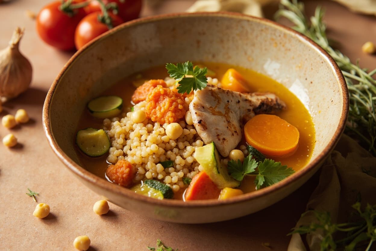 Friday Seven-Vegetable Couscous in Saffron Broth