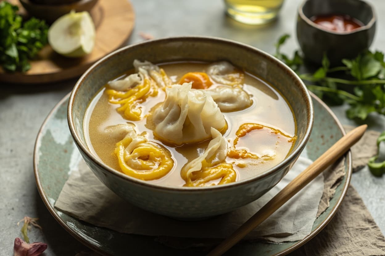 Frozen Dumpling and Egg Drop Soup