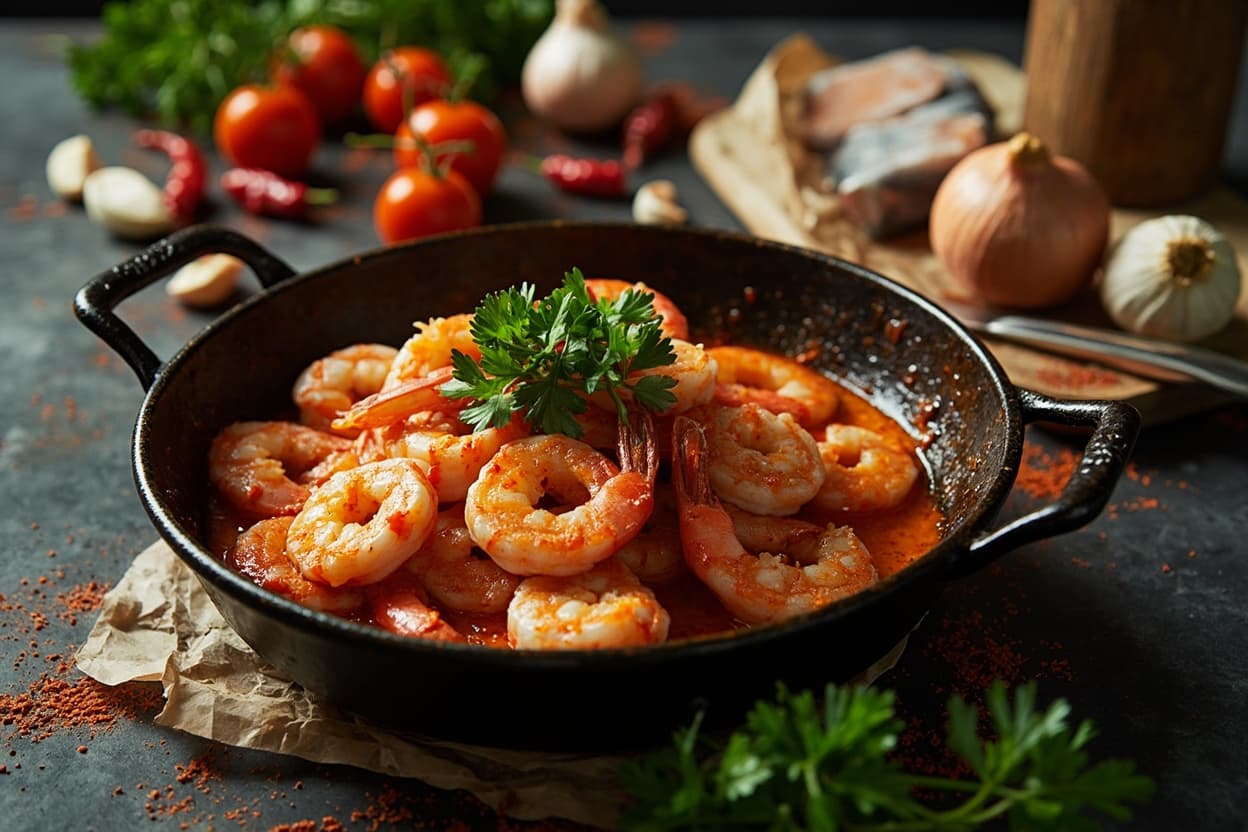 Gambas al Ajillo Sizzling in Cayenne Oil