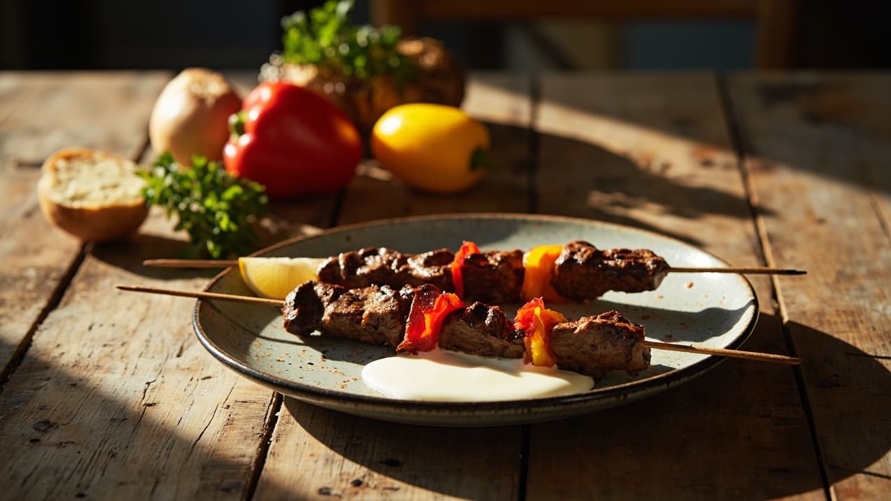 Garlic and Paprika Beef Skewers with Bell Pepper and Onion