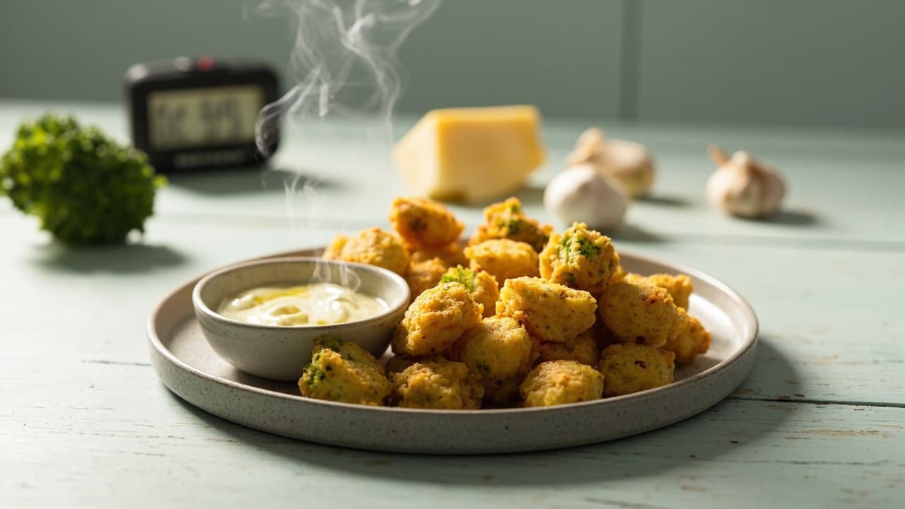 Garlic Broccoli Cheddar Bites with Lemon Yogurt