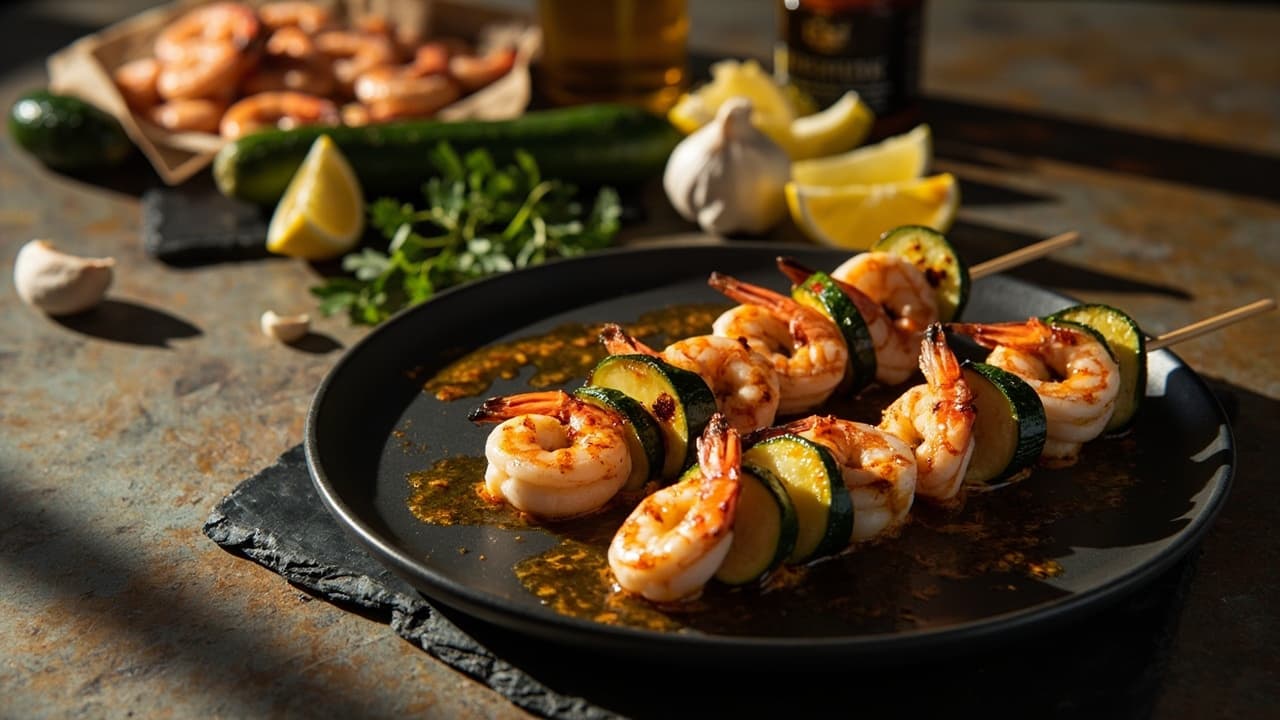 Garlic Butter Shrimp Skewers with Smoked Paprika and Zucchini