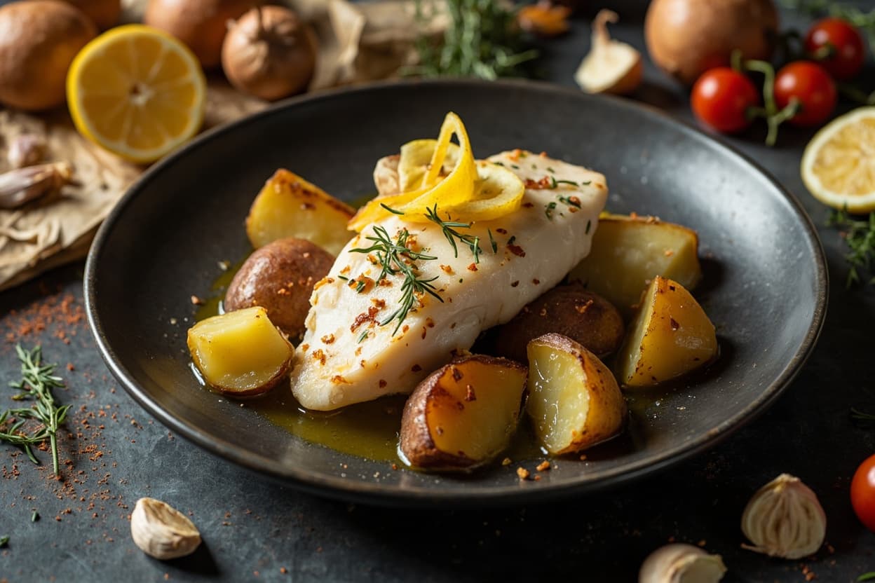 Garlic Cod and Potato Sheet-Pan Roast