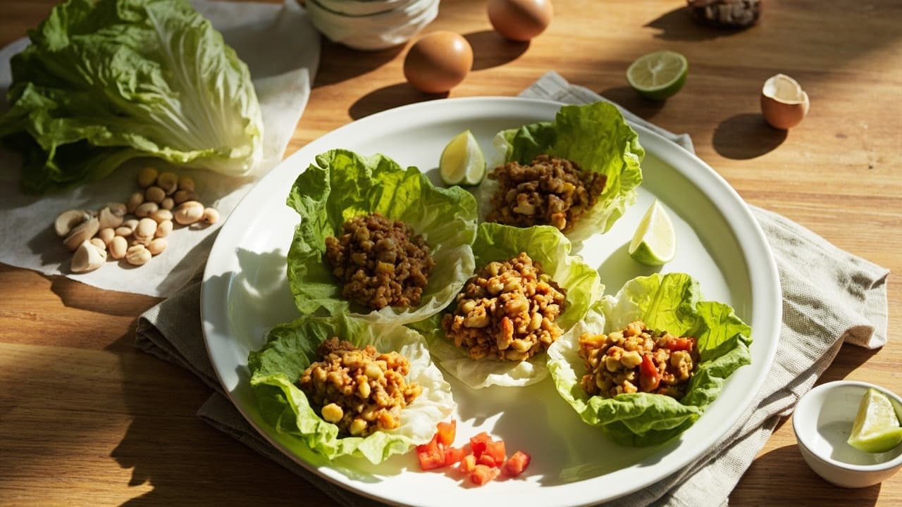 Garlic Cumin Egg and Bean Lettuce Cups