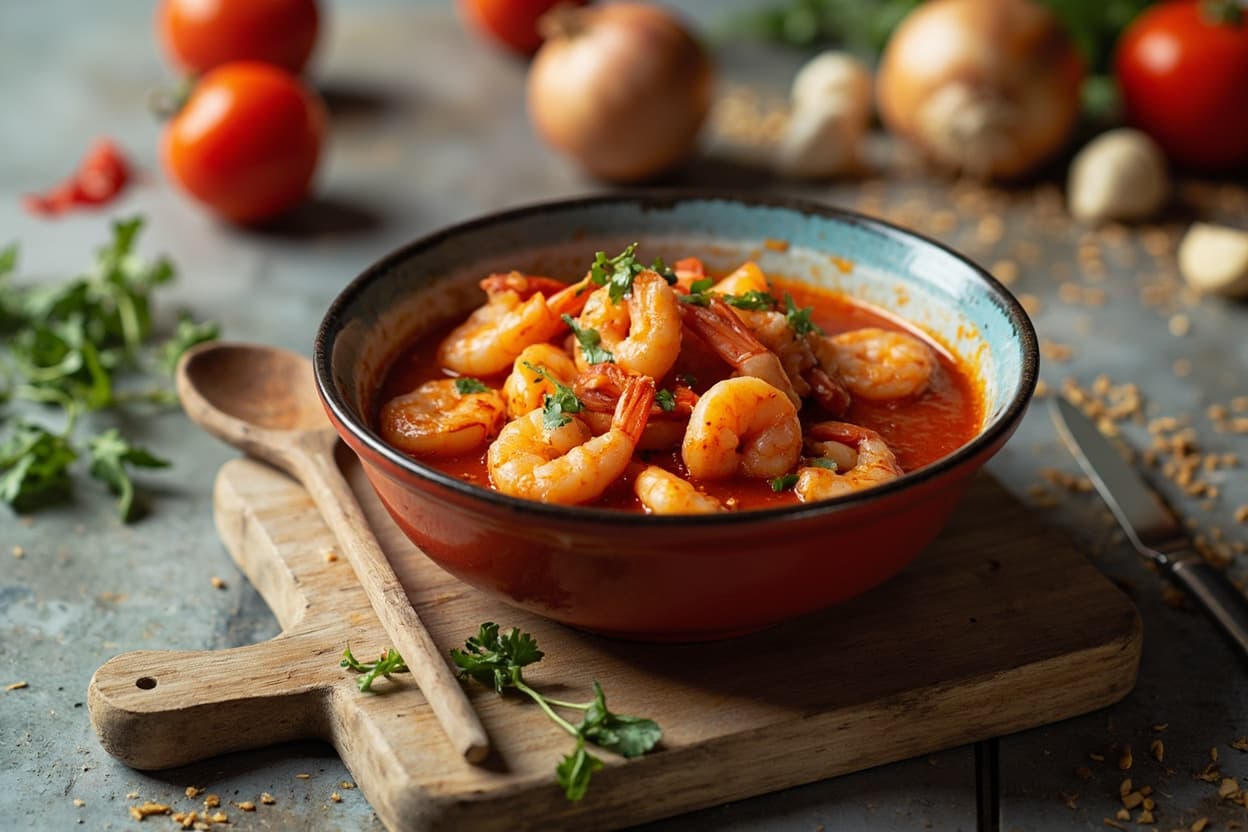 Garlic-Ginger Shrimp in Red Pepper Sauce