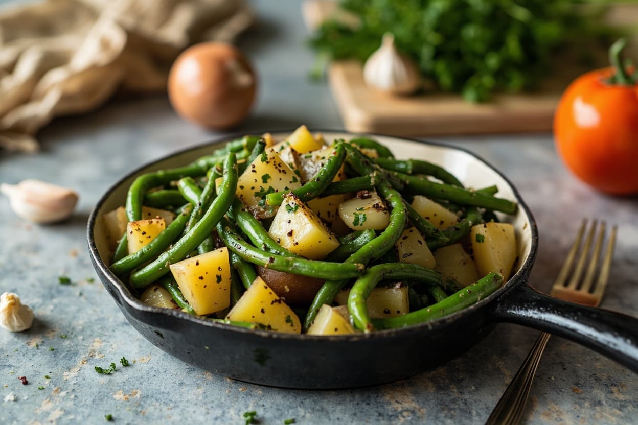 Garlic Potato and Green Bean Skillet