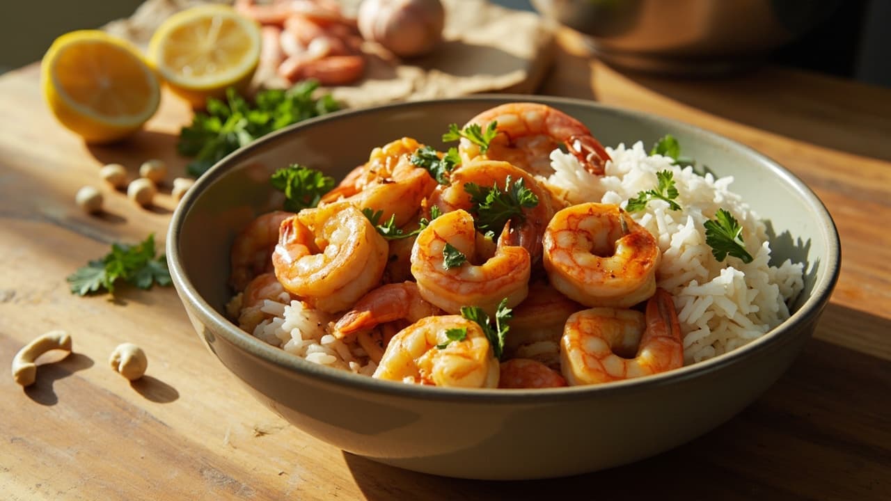Garlic Shrimp and Cashew Bowl