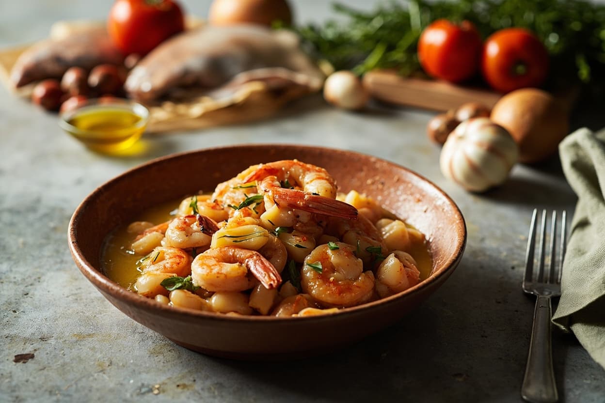 Garlic Shrimp Braised with White Beans
