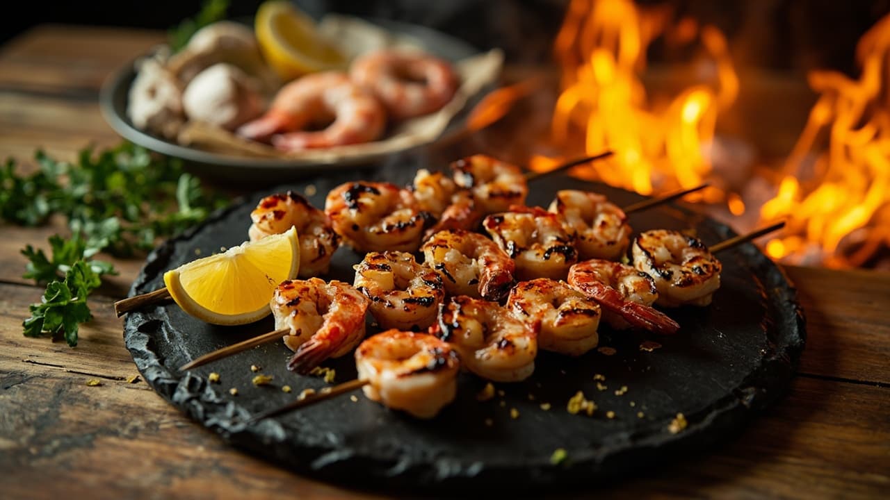 Garlic Shrimp Skewers with Lemon and Parsley