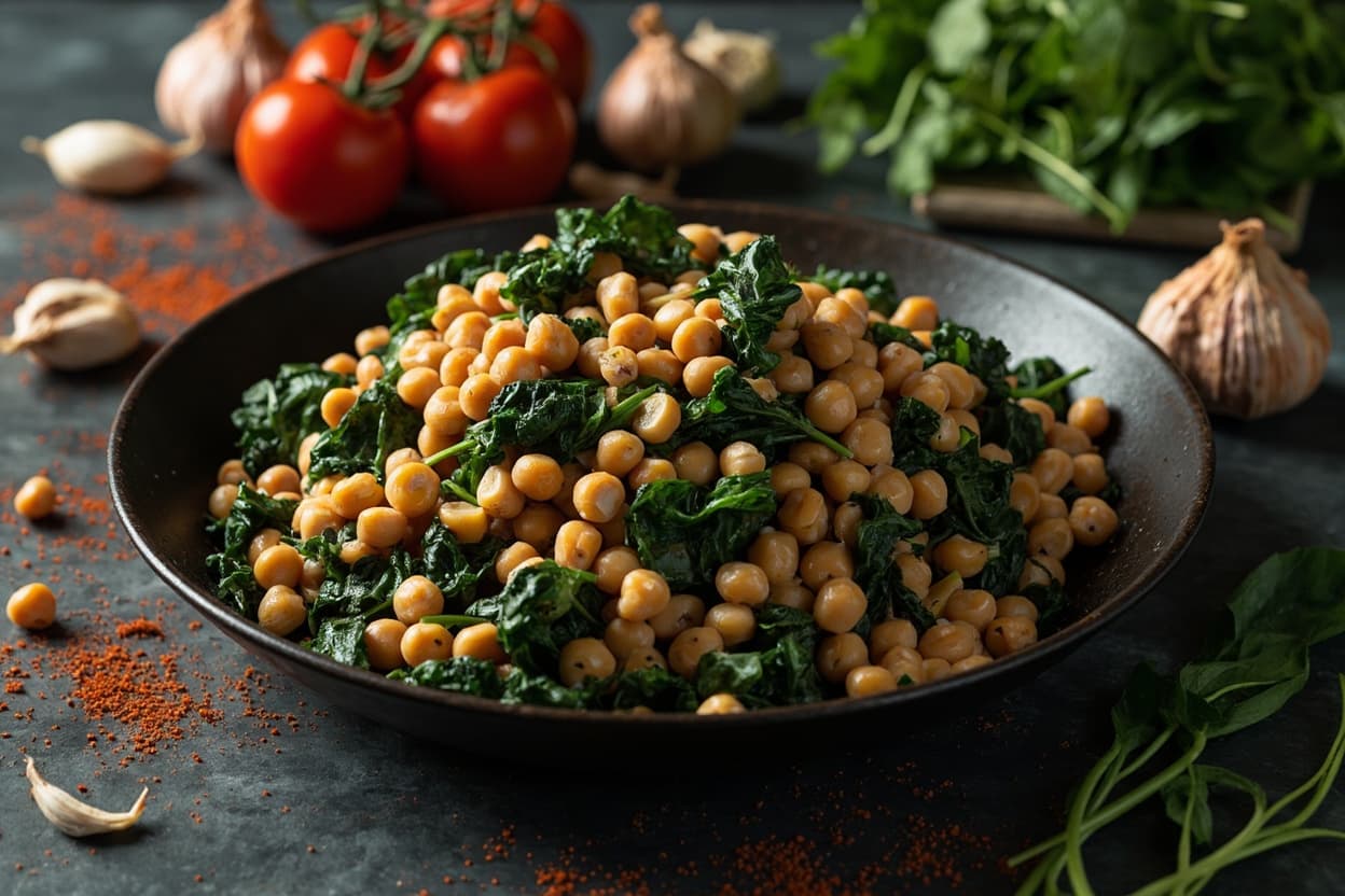 Garlic Spinach and Chickpea Skillet with Smoked Paprika