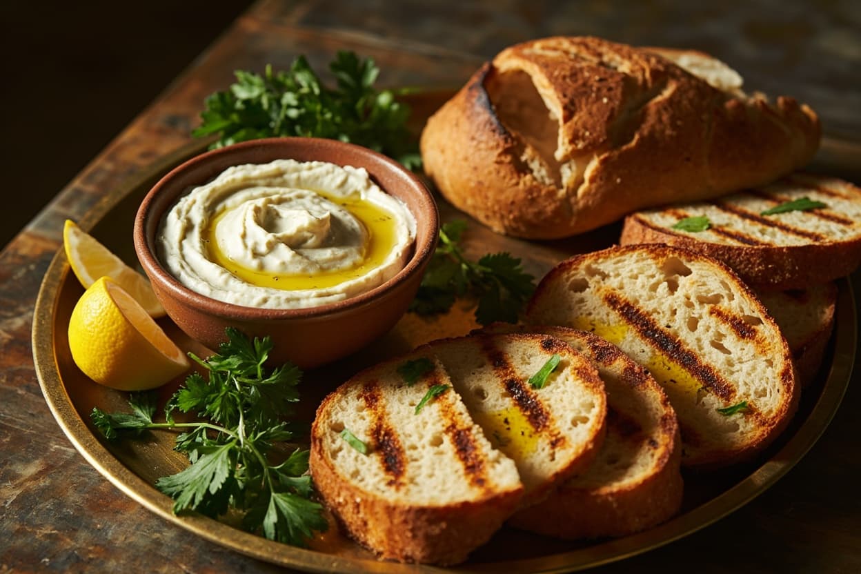Garlic Toum and Warm Bread Platter