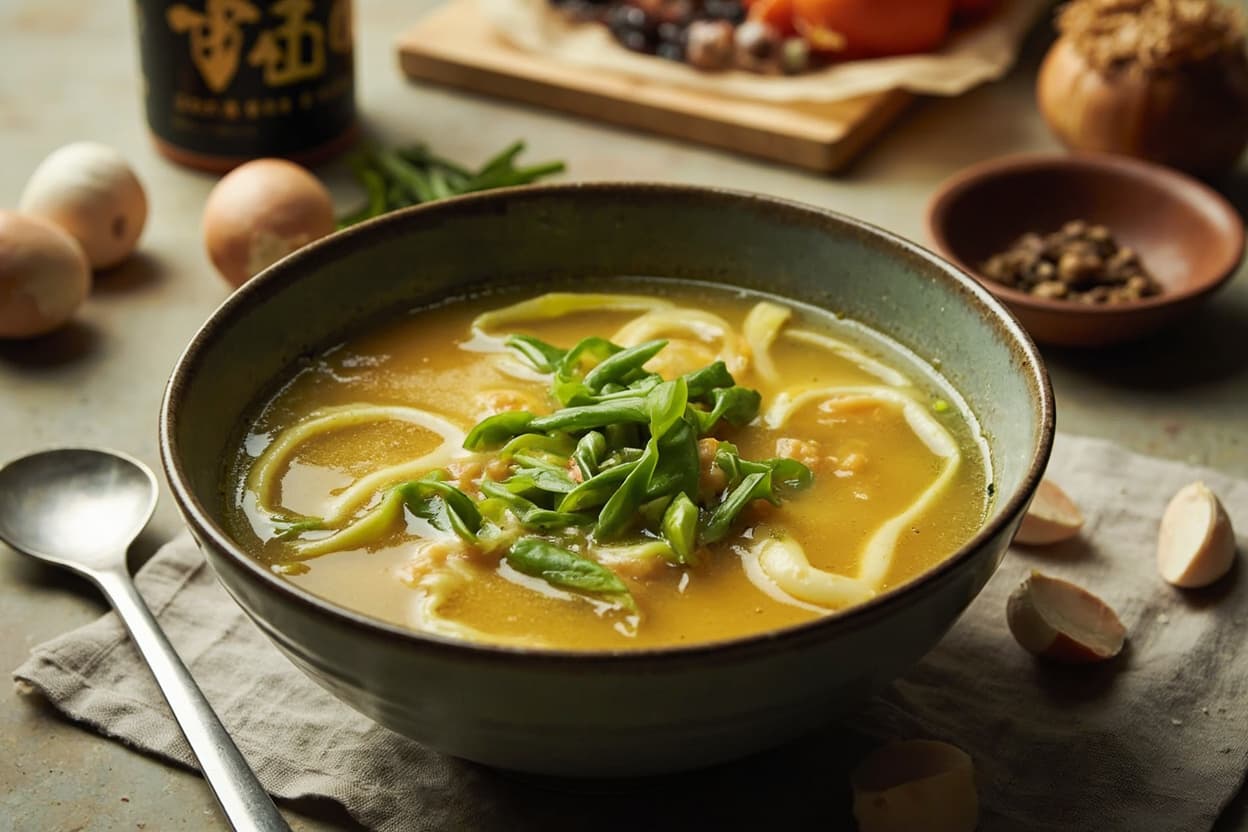 Garlicky Edamame and Egg Drop Soup